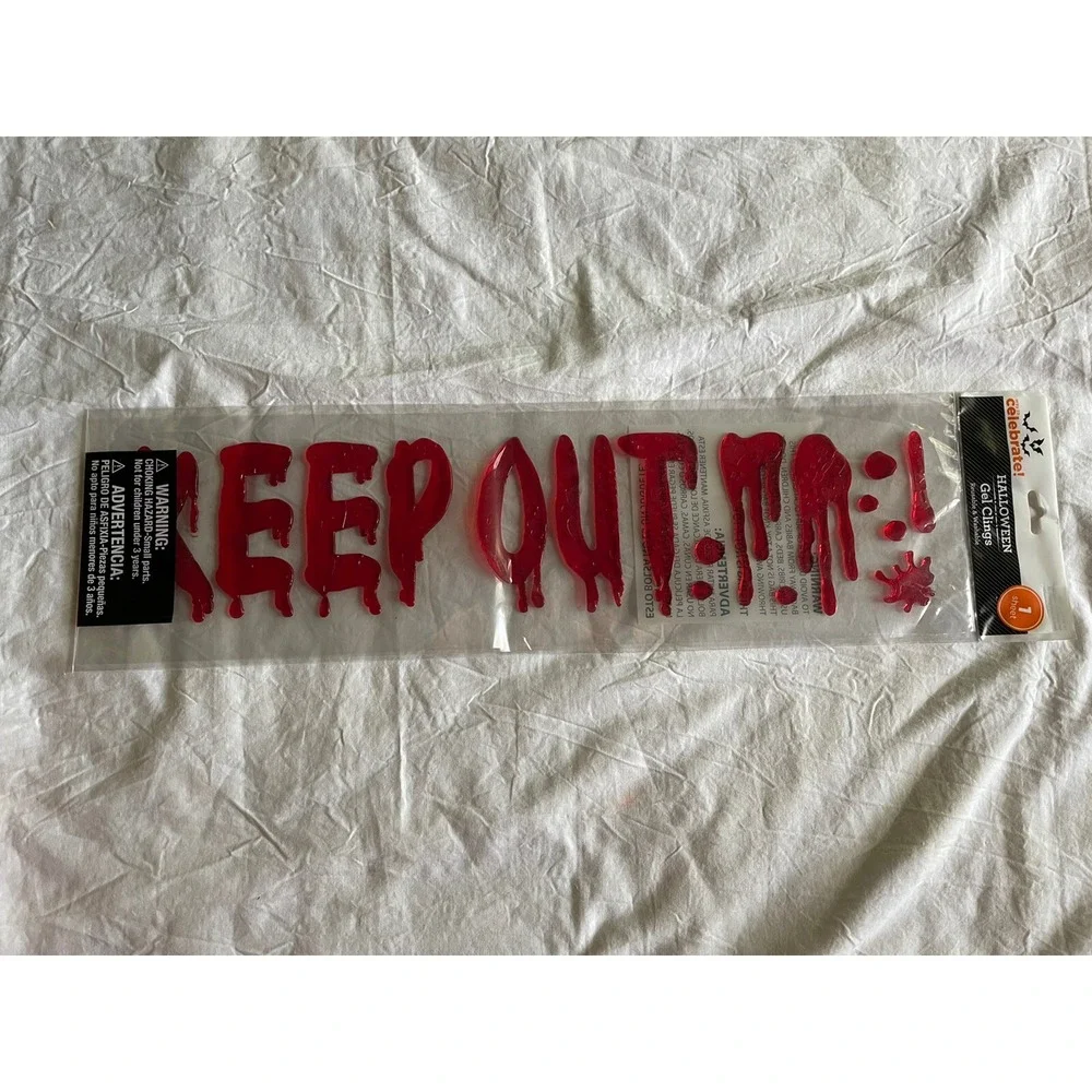 NEW HALLOWEEN 17‎ pc Red Bloody KEEP OUT Warning Window Gel Clings Decor Spooky!